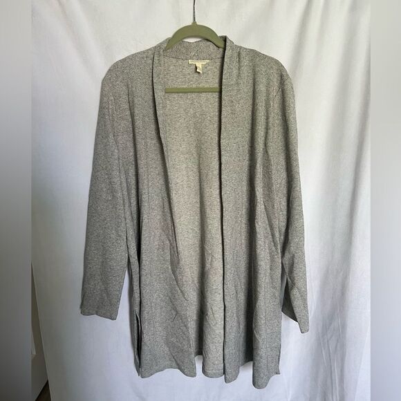 Eileen Fisher Open Front Cardigan Duster Gray Organic Cotton Linen Blend size L - Picture 1 of 6